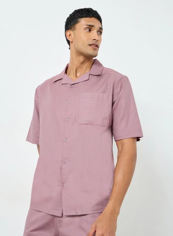 Styli Men Solid Relaxed Fit Shirt and Pyjama Set